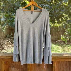 Chelsea28 Women's Grey Longline Ruffle Sleeve Sweater Size M. NEW!